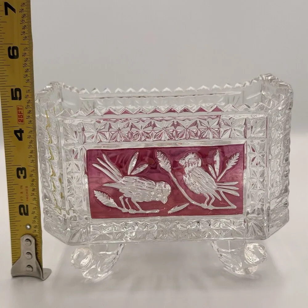 Hofbauer Byrdes Ruby Red Bird 4-Footed Bowl Trinket Candy Dish 24% Lead Crystal